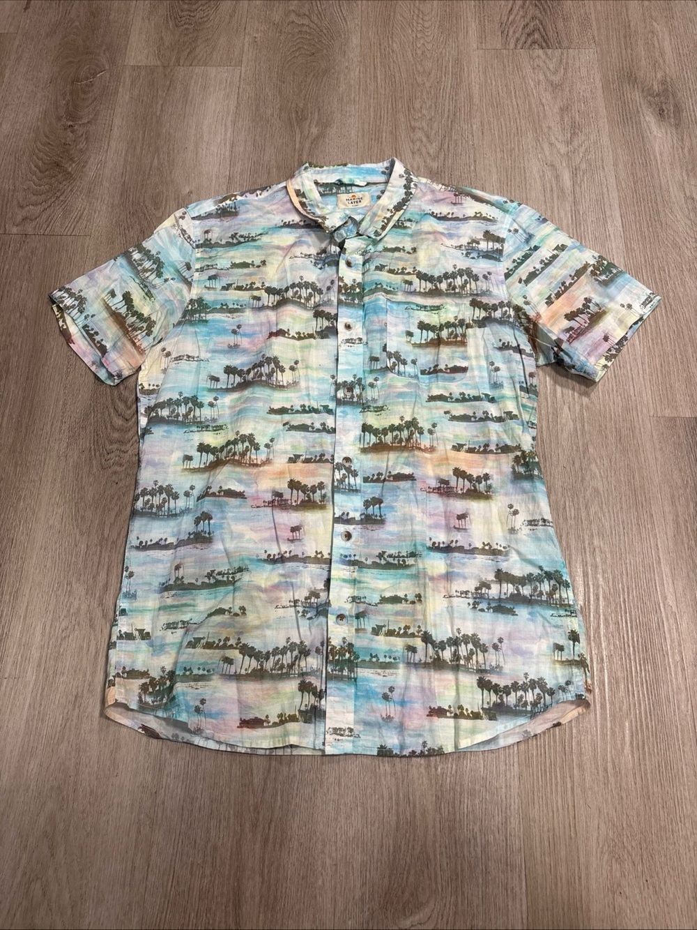 Marine Layer Colby Hawaiian Shirt Mens L Blue Island Resort Lightweight